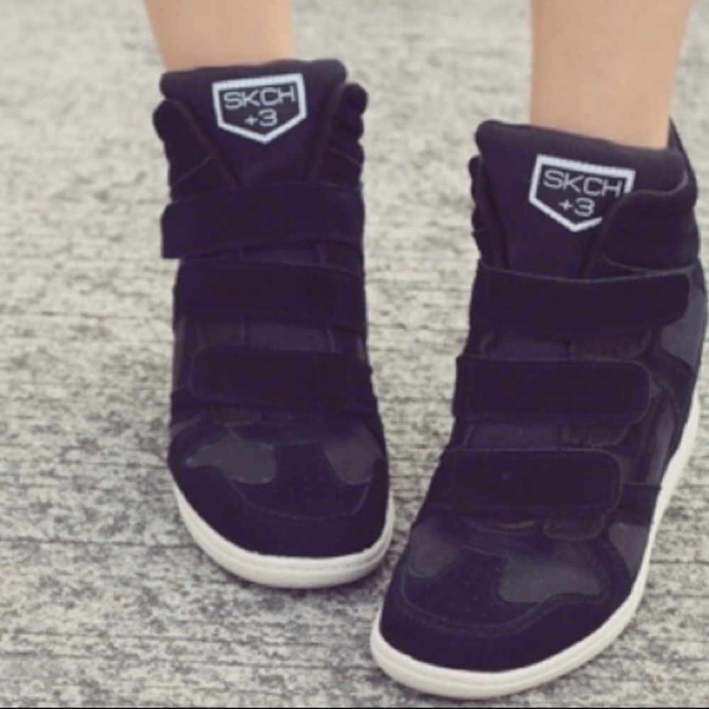 Skechers/SKCH+3/Black Suede/ Wedge Heels/Size 8m